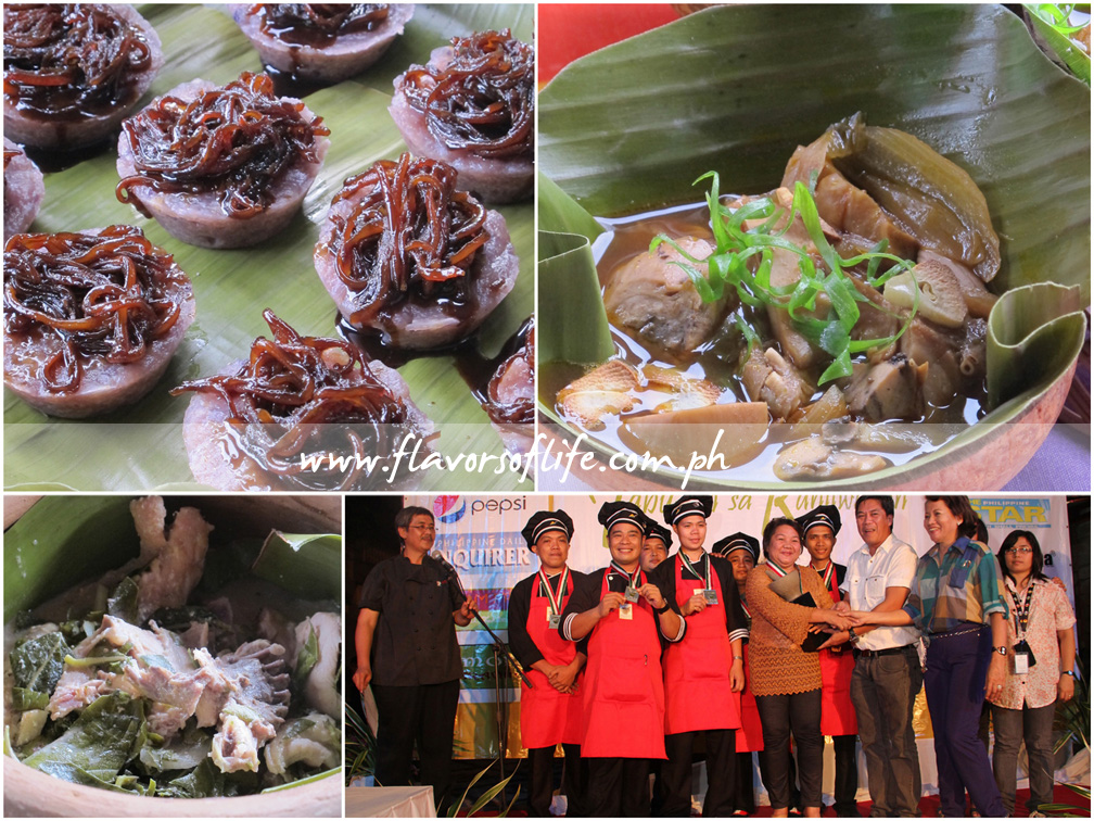 Second place winner Kryz Culinary Arts & Restaurant Services Institute with the school's recipe entries Steamed Kamote with Bukayo, Adobado nga Biga-biga and Pinaisan nga Darag sa Kuron
