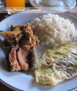 Daing na Bangus, Garlic Rice, and Mushroom and Tomato Omelette for breakfast