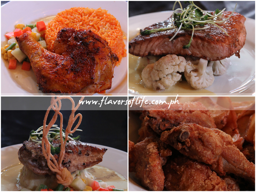 Dishes featured during the cooking demo, clockwise from top left: Chicken Inasal, Salmon Meuniere with Lemon Cream, Fragrant Chicken and Chicken Breast with Lemon Cream