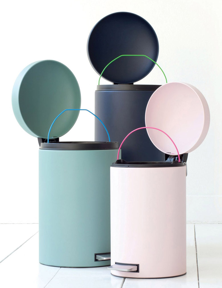 Hip and chic pedal waste bins that come in attractive colors and don't bang down on you