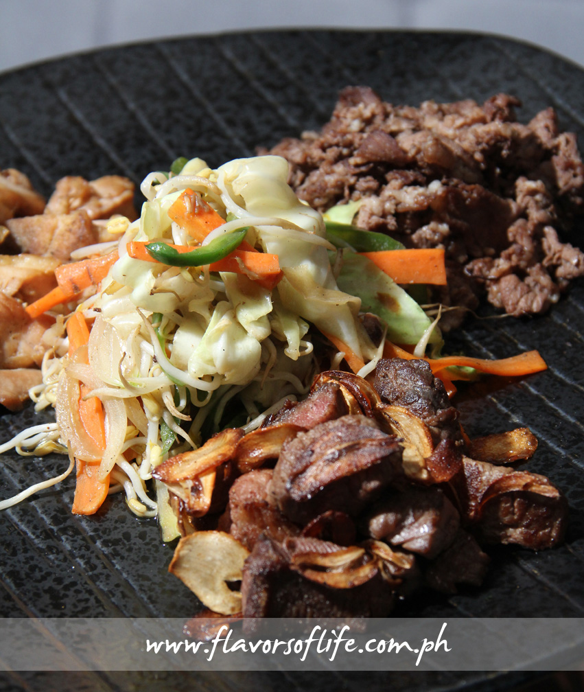Clockwise from front: Beef Teppanyaki, Chicken Teppanyaki and Beef Misono
