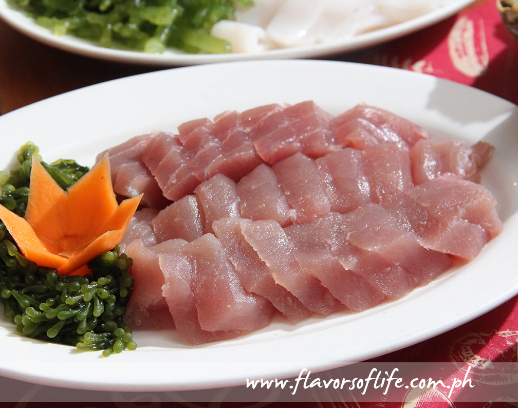 Freshly sliced tuna