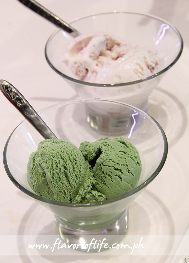 Green Tea Ice Cream (front), and Strawberry Ice Cream (back)